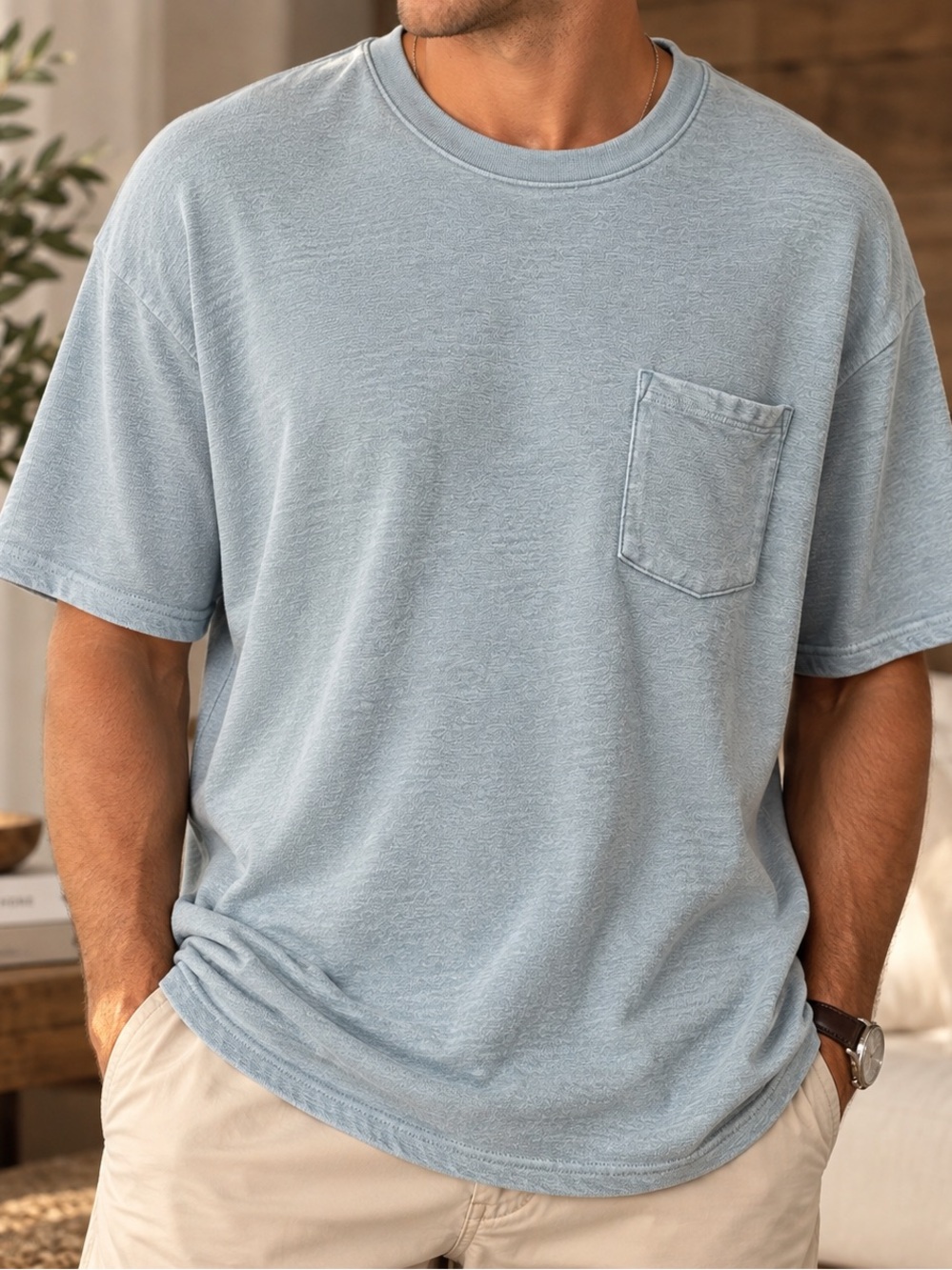 XL | Lucky Brand | Blue Textured Pocket Crew Neck T-Shirt NWOT